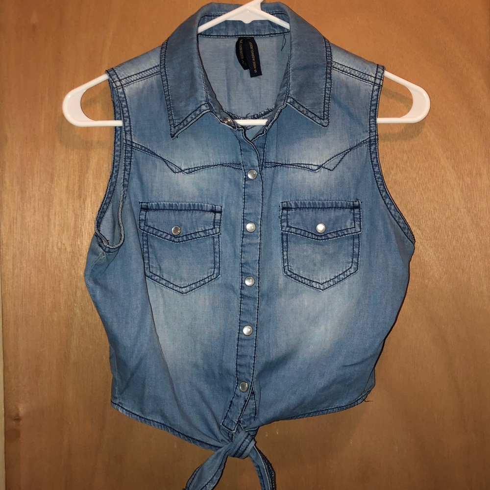 Cropped Denim Button Shirt